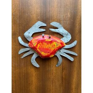 Handmade‎ Metal Crab Wall Art or Ornament Ocean Beach Sea Decor Recycled
